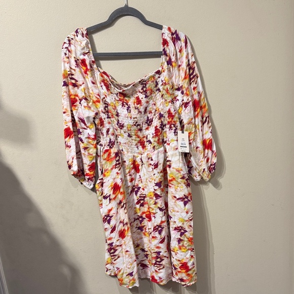Terra & Sky Dresses & Skirts - Plus Size Terra & Sky Abstract Smocked Dress 0X 14W NWT New Square Neck Pockets